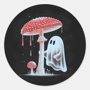 Pegatina Redonda Cute Hongos Fantasma Encantador Sticker de Cottage