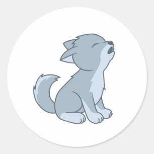 Pegatina Redonda Cute Howling Wolf Pup