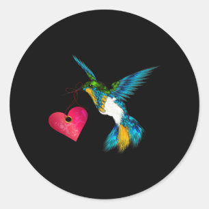 Pegatina Redonda Cute Hummingbird con el arte de diseño de Heart Bi