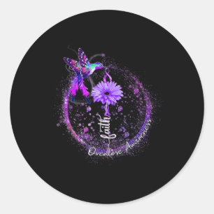 Pegatina Redonda Cute Hummingbird Holding Purple Ribbon Sobredosis 