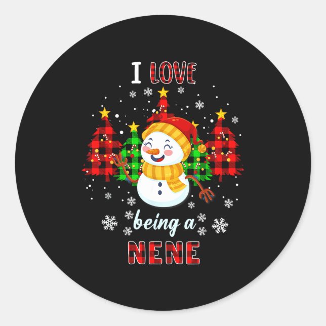 Pegatina Redonda Cute I Love Being A Nene Snowman Christmas Valenti (Anverso)