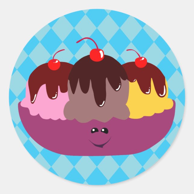 Pegatina Redonda Cute Ice Cream Bowl (Anverso)