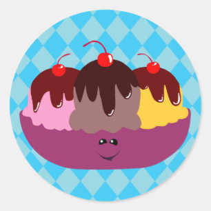 Pegatina Redonda Cute Ice Cream Bowl