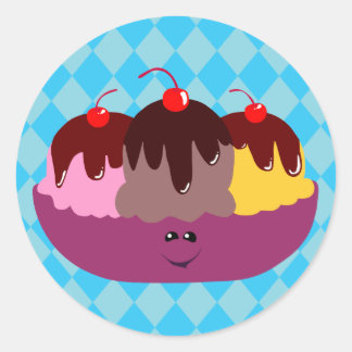 Pegatina Redonda Cute Ice Cream Bowl