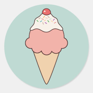 Pegatina Redonda Cute Ice Cream Cone