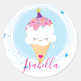 Pegatina Redonda CUTE ICECREAM CONE kawaii ilustracion rociar