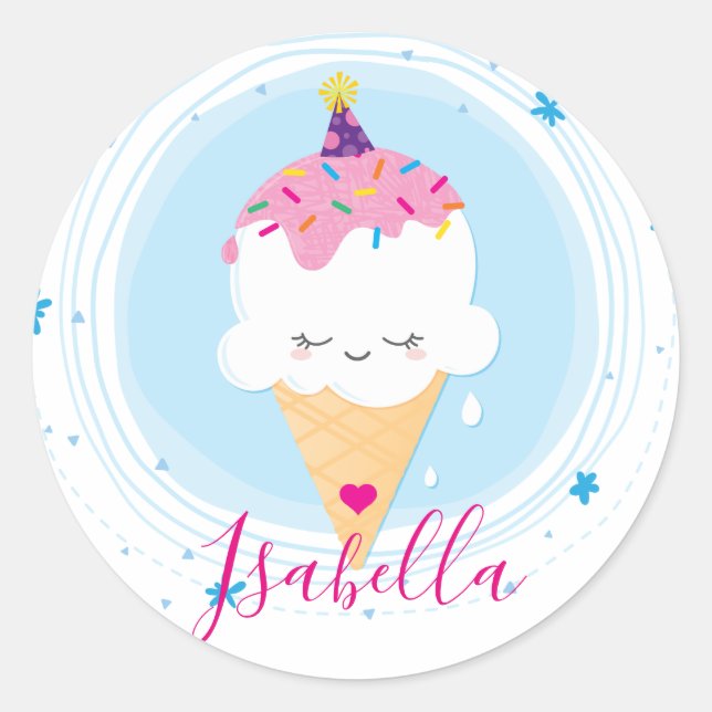 Pegatina Redonda CUTE ICECREAM CONE kawaii ilustracion rociar (Anverso)