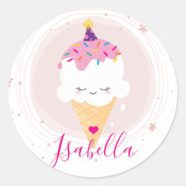 Pegatina Redonda CUTE ICECREAM CONE kawaii ilustracion rociar