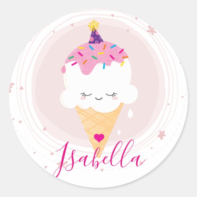 Pegatina Redonda CUTE ICECREAM CONE kawaii ilustracion rociar (Anverso)
