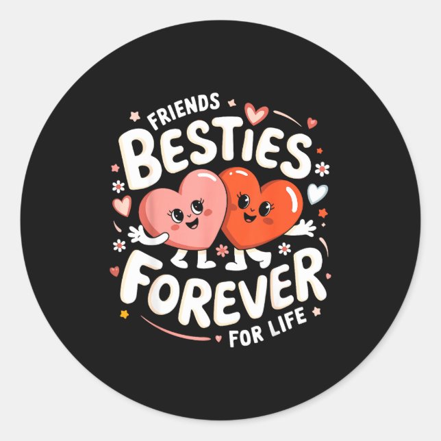 Pegatina Redonda Cute Ies Forever Hearts Friendship Girls Valentine (Anverso)