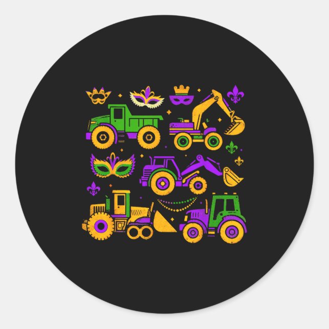 Pegatina Redonda Cute Irish Construction Truck Crane Toddler Boys M (Anverso)