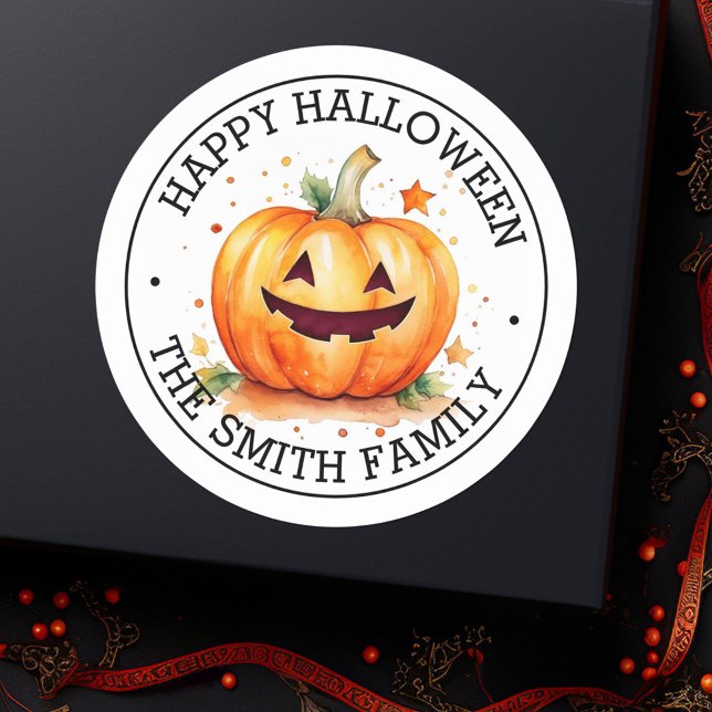 Pegatina Redonda Cute Jack-o-lantern Feliz Halloween (Cute Jack-o-lantern Happy Halloween Classic Round Sticker)