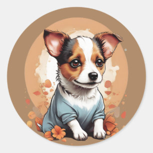 Pegatina Redonda Cute Jack Russell Puppy