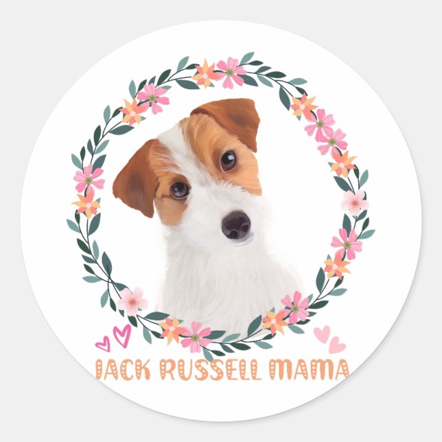 Pegatina Redonda Cute Jack Russell Terrier - Jack Russell Mama (Anverso)