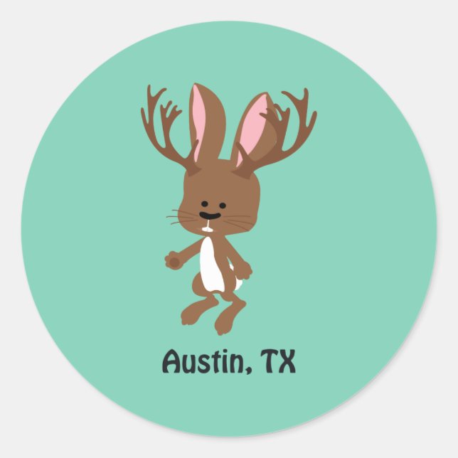 Pegatina Redonda Cute Jackalope - Austin, Texas (Anverso)