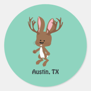 Pegatina Redonda Cute Jackalope - Austin, Texas