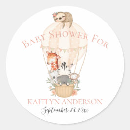 Pegatina Redonda Cute jirafa cebra globo aerostático niña bebé