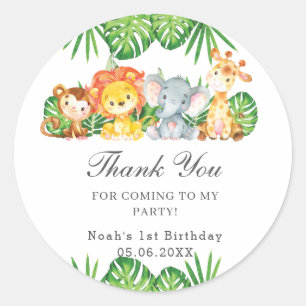 Pegatina Redonda Cute Jungle Animals Greenery Baby Shower Cumpleaño