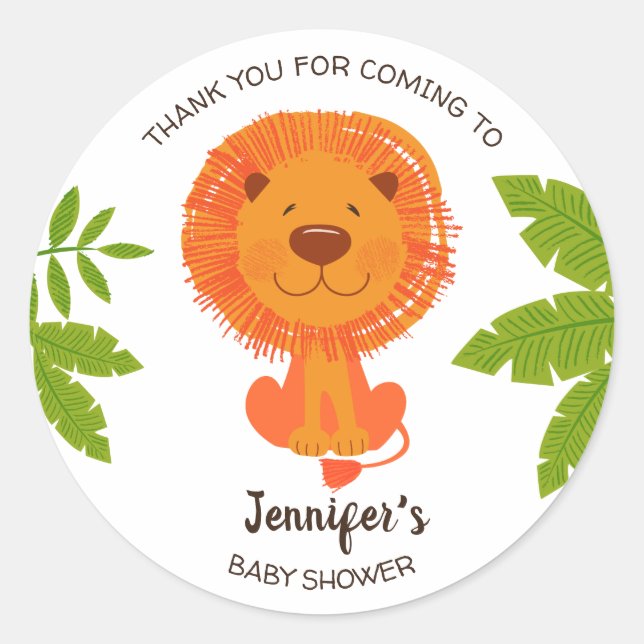 Pegatina Redonda Cute Jungle Safari Lion Baby Shower Gracias (Anverso)