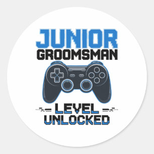 Pegatina Redonda Cute Junior Groomsman nivel Unlocked Wedding Party