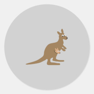 Pegatina Redonda Cute Kangaroo y Joey