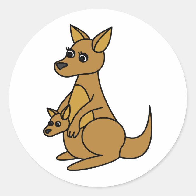 Pegatina Redonda Cute Kangaroo y Joey (Anverso)