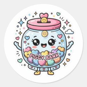 Pegatina Redonda Cute Kawaii Alcancía Tarro de Caridad Corazón CoSt