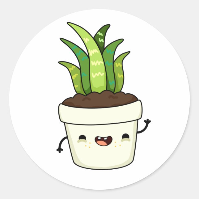 Pegatina Redonda Cute Kawaii Aloe Vera (Anverso)