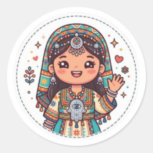 Pegatina Redonda Cute Kawaii Amazigh marroquí Mujer con KhaSticker