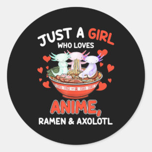 Pegatina Redonda Cute Kawaii Anime Axolotl Japoneses Ramen Noodles