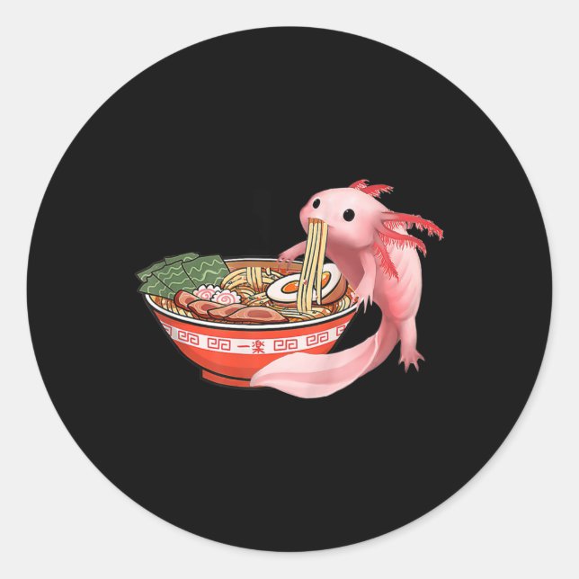 Pegatina Redonda Cute Kawaii Anime Axolotl Noodles japoneses de Ram (Anverso)