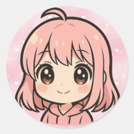 Pegatina Redonda Cute Kawaii Anime Girl Face Sticker