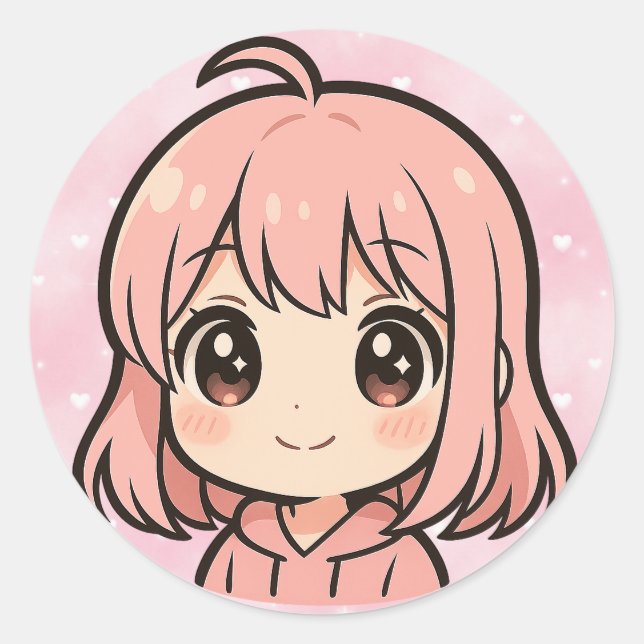 Pegatina Redonda Cute Kawaii Anime Girl Face Sticker (Anverso)