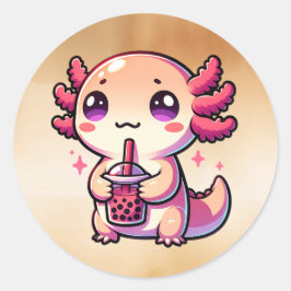 Pegatina Redonda Cute Kawaii Axolotl con té de burbuja