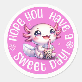 Pegatina Redonda Cute Kawaii Axolotl "Espero que tengas un día dulc