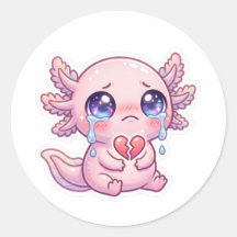 Cute Kawaii Axolotl Triste Llorando con Corazón Ro