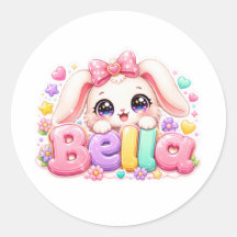 Cute Kawaii Bella Bunny Nombre Pastel Rosa Floral