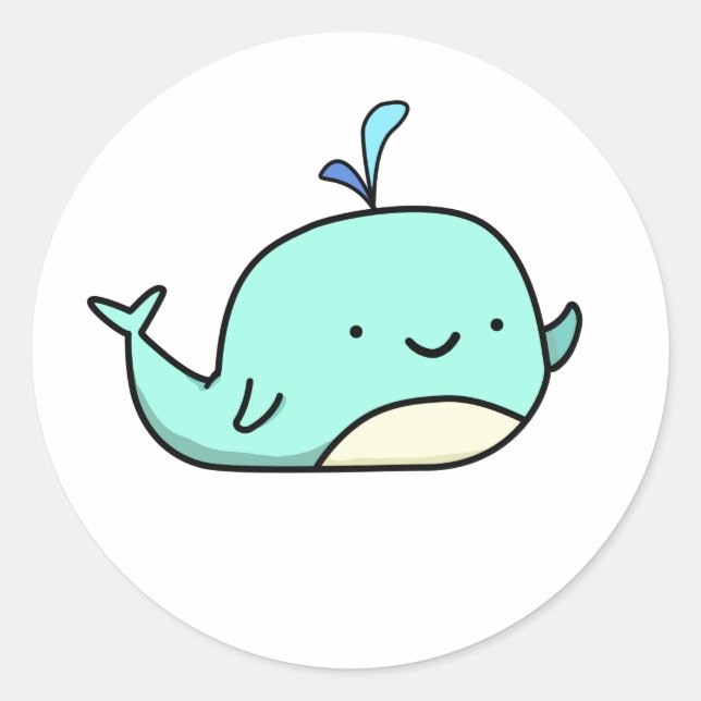 Pegatina Redonda Cute Kawaii Blue Whale (Anverso)