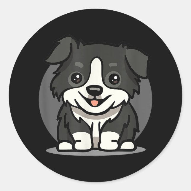 Pegatina Redonda Cute Kawaii Border Collie Chibi (Anverso)