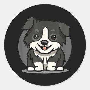 Pegatina Redonda Cute Kawaii Border Collie Ctorial