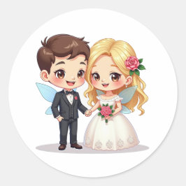 Pegatina Redonda Cute Kawaii Bride y Groom - Tema del cuento de had