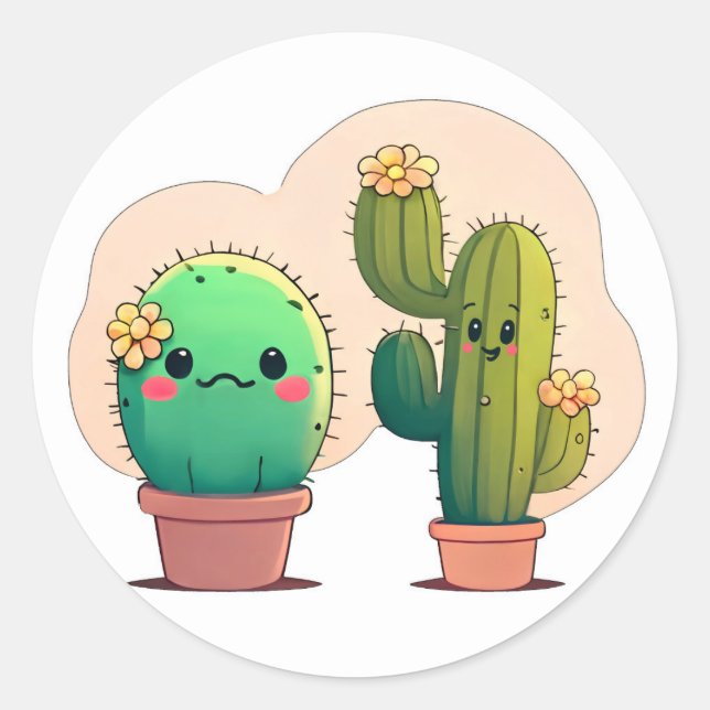Pegatina Redonda Cute kawaii cactus (Anverso)