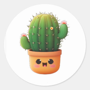 Pegatina Redonda Cute kawaii cactus 3d