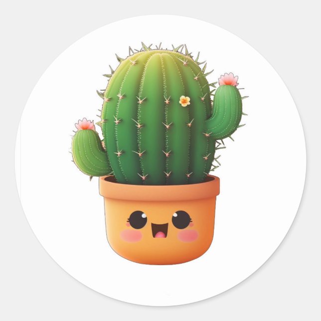 Pegatina Redonda Cute kawaii cactus 3d (Anverso)