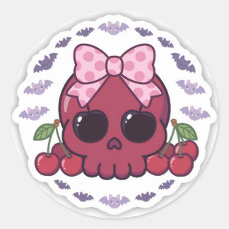 Pegatina Redonda Cute Kawaii Calavera de Cereza Stickers Redondos |