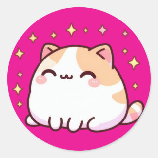 Pegatina Redonda Cute kawaii cat