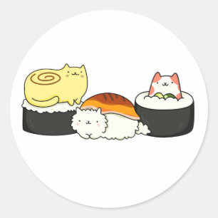 Pegatina Redonda Cute Kawaii Cat-lifornia Sushi Roll