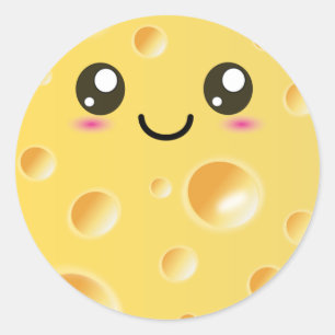 Pegatina Redonda Cute Kawaii Cheese Feliz