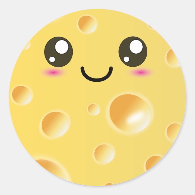 Pegatina Redonda Cute Kawaii Cheese Feliz (Anverso)