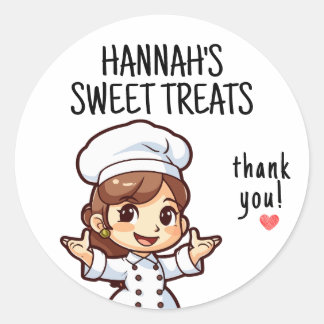 Pegatina Redonda Cute Kawaii Chica Baker Long Brown | Gracias